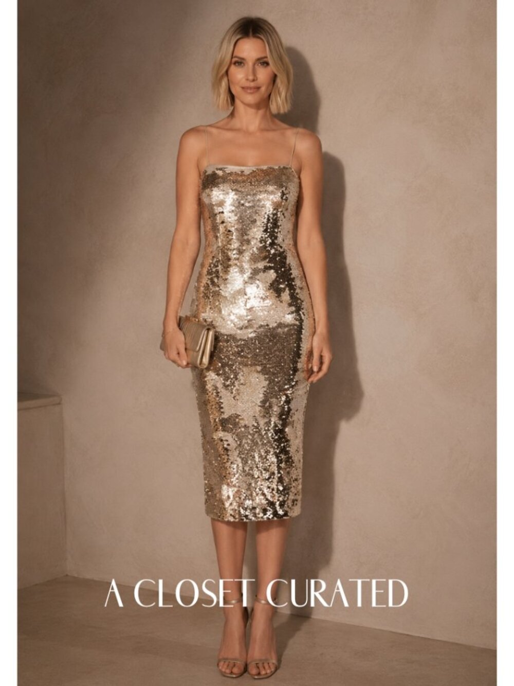 Misha Collection Aurelie Sequin Dress 6 Gold NWT